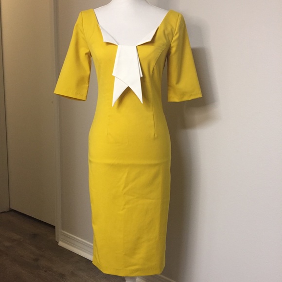Glamour Bunny Yellow Jacky Pencil Dress XS - Picture 2 of 16